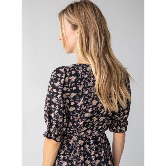 Natural Life Sophia Wrap Midi Dress Size Medium Black Leaf Print Boho Elegant - Picture 9 of 16